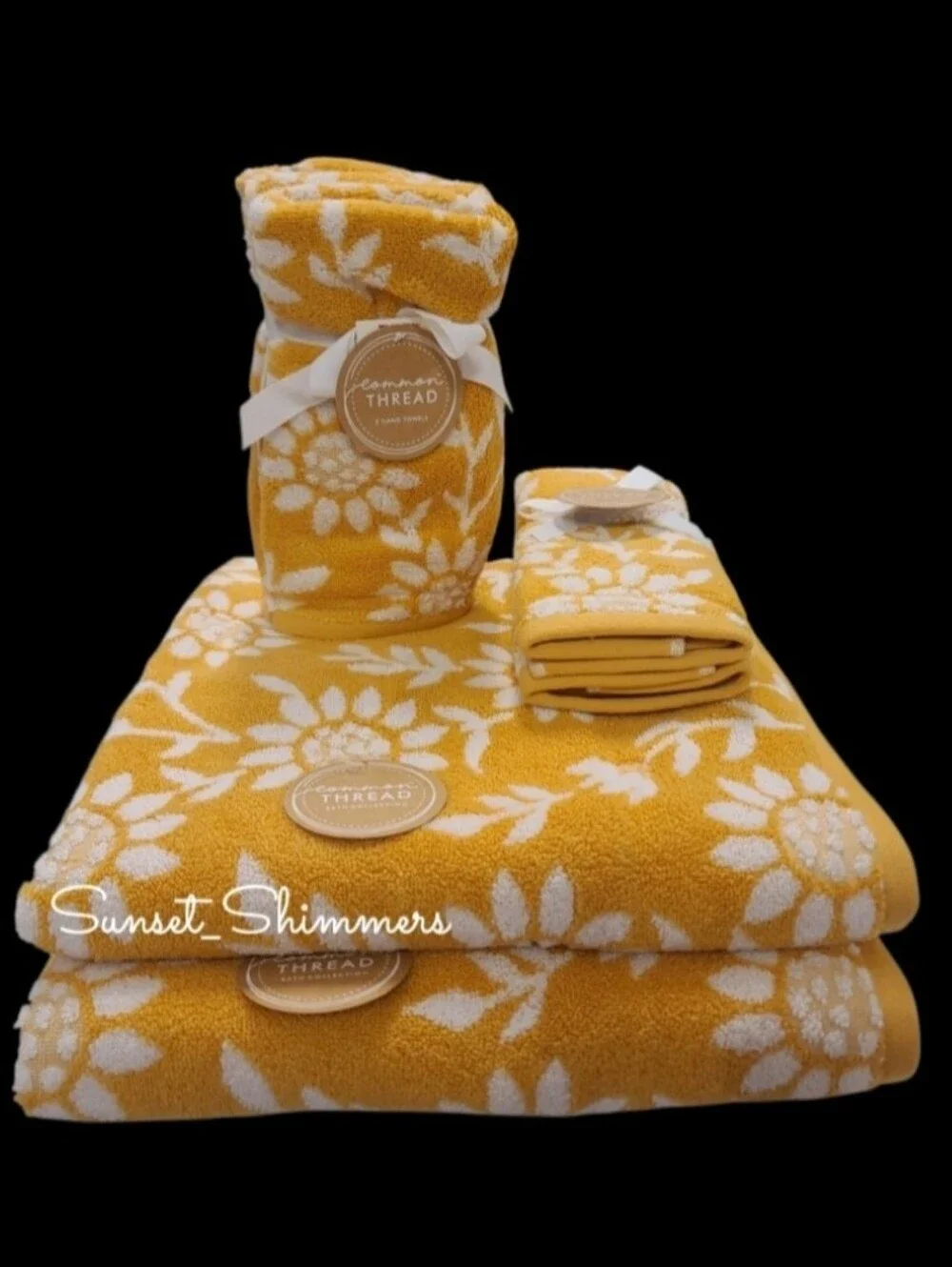 6pc Fall SUNFLOWER BATH HAND TIP TOWEL SET Zero Twist Cotton Common Thread NEW